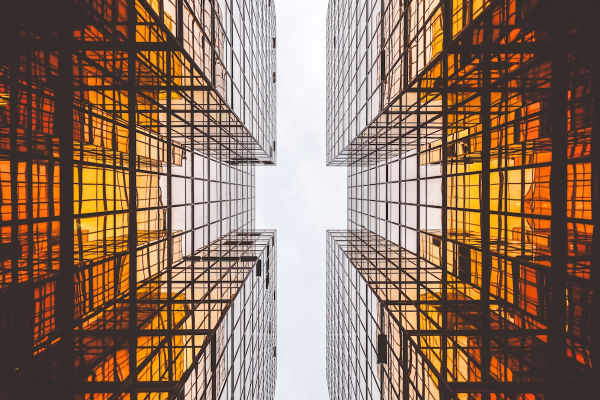 Glass towers at golden hour
